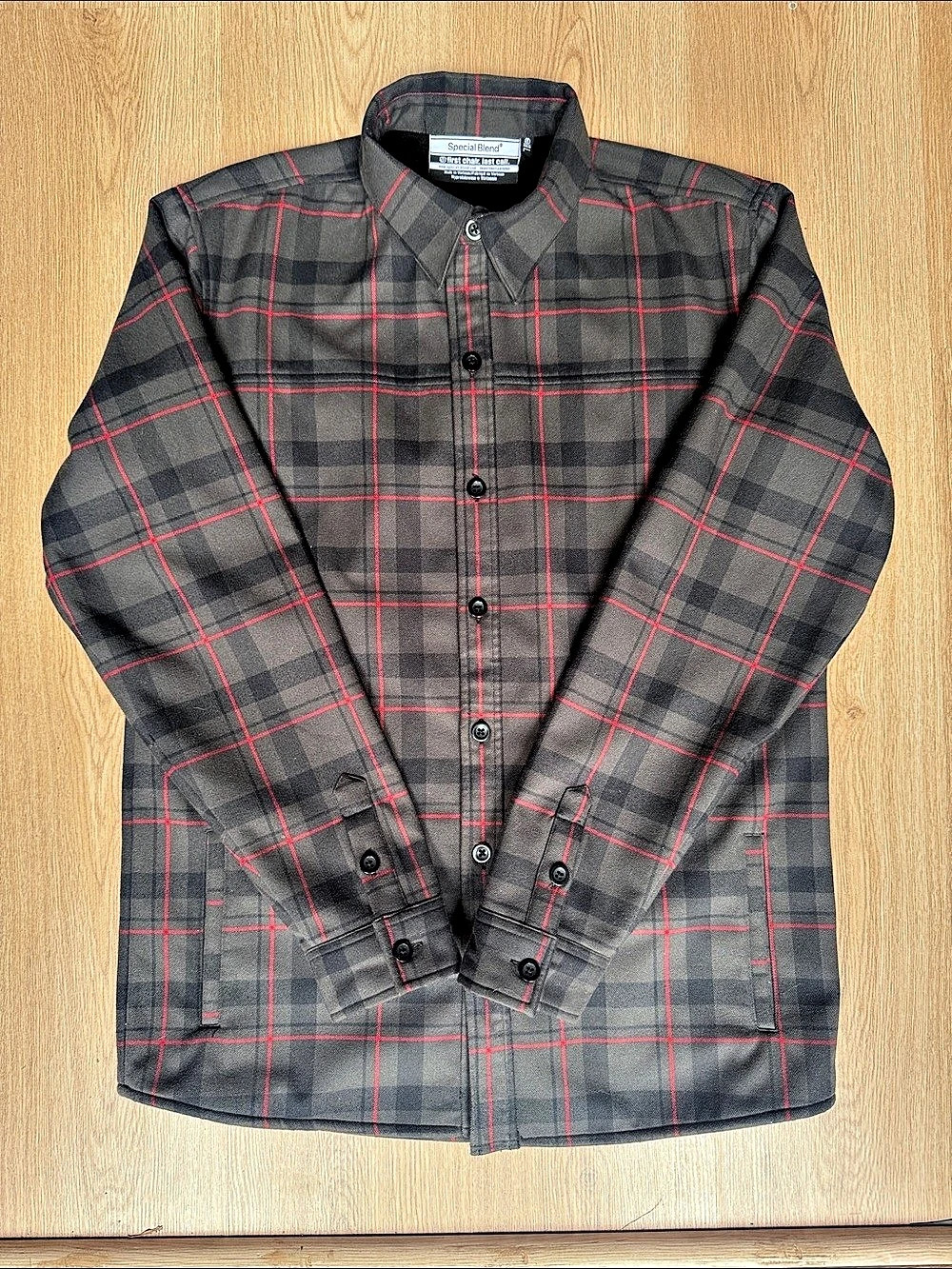 Special Blend Men's Plaid Button Down Shirt Jacket Gray & Red size Large